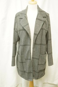 BBJ size medium grey knit open front jacket black plaid pattern