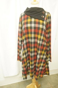 Chris and carol size medium long sleeve plaid tunic dress black cowl neckline with buttons