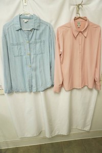 Liz Claiborne size small light wash chambray long sleeve button down, Worthington size medium dusty roe long sleeve button down