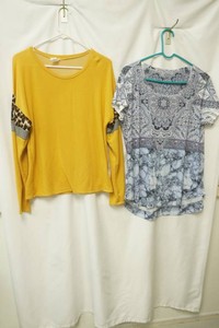 lovey melody size small yellow long sleeve top with leopard print and style and co. size large blue marble ombr top