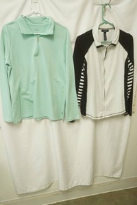 croft & barrow size xl teal crewneck quarter zip, chaps size xl full zip activewear jacket white front contrasting black sleeves