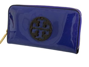 Designer Zip-Around Wallet - Tory Burch Blue Patent Leather
