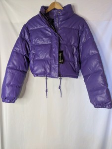 NWT Love Tree vibrant purple faux leather cropped puffer jacket, Size M