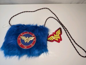 NWT DC Comics Wonder Woman blue furry crossbody purse