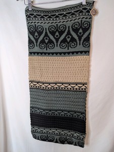 NWT Coco  Carmen knitted infinity scarf with a mix of black, gray, and beige panels