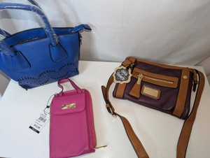 NWT Lot of 3 Purses- Coco  Carmen, Small blue faux-leather tote, Pink phone crossbody