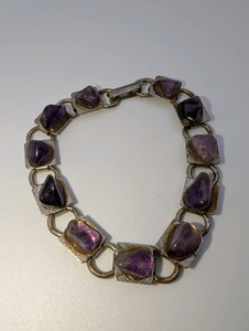 Vintage Link Bracelet with Purple Amethyst Nugget Stones, size 7.5