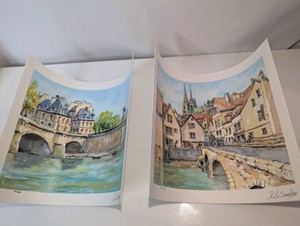 (2) Vintage signed, numbered limited edition lithographs of French street and river scenes by the artist Pierre Eugne Cambier- Unframed, Rolled From Gallery, Publisher Stamped and Numbered Backs
