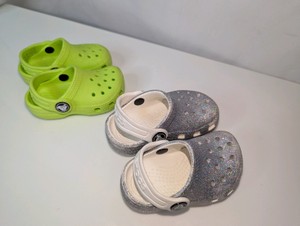 Crocs Toddler Crocs (2)- Green and Glitter Silver, Size 4C