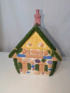 Vintage ceramic gingerbread house cookie jar