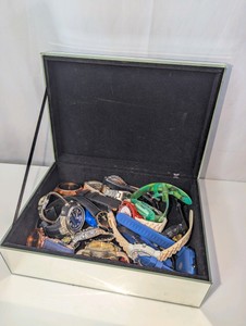 Vintage and Modern Watch Lot in Marble Mirror Jewelry Box
