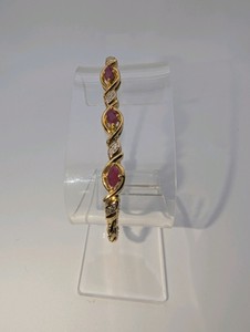 Ruby and Diamond Gold Vermeil 925 Sterling Silver Link Bracelet, Size 7.5