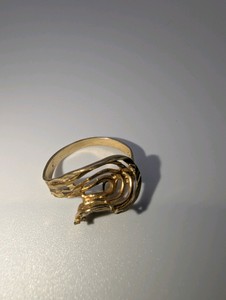 10K Yellow Gold Openwork Modernist Ring, Bent, Tested and Stamped 10K, 2.9grams