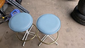 Blue and white swivel stools