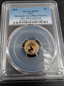2026 Niue $1 Mermaid PCGS PR70 Colorized 1g Gold Coin