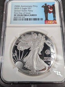 2025-S American Eagle $1 Navy 250th Anniversary PF70