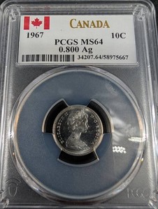 1967 Canada 10-Cent Coin PCGS MS64