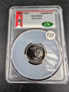 1967 Canada 5 Cent Arctic Hare CAC MS62