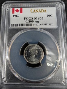 1967 Canada 10-Cent Coin PCGS MS65