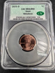 2025-D Lincoln Cent CAC MS64RD Shield WitterBrick