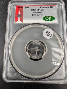 Canada 1967 10-Cent Mackerel Coin CAC MS63