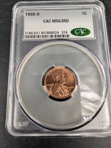 1958-D Lincoln Cent CAC MS63RD