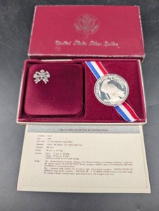 1984 Olympic Silver Dollar With Case And Ribbon