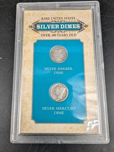 United States Silver Barber & Mercury Dime Display Lot of 2
