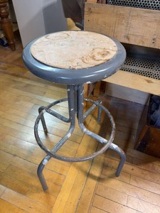 Vintage Industrial Metal Shop Stool Round Seat Gray Workshop