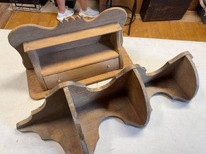 Vintage Wooden Wall Shelf & Organizer Set Rustic Scalloped Decor