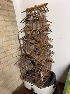 Vintage Asian Pagoda Style Wood Bird Cage Multi Tier Decorative