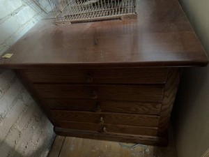 Vintage Oak 5-Drawer Bachelors Chest Dresser Dark Wood Finish
