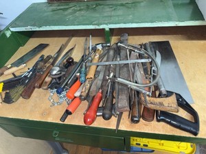 Box Lot of Assorted Hand Tools Files Saws Knives & Hex Keys