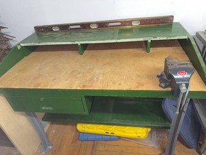 Workbench with Bench Vise & Wood Spirit Level Shop Table