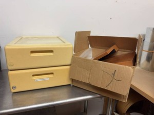 Lot of Cabinet Finish Sample Boards & Abrasives With Storage Drawers