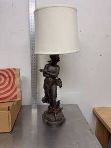 Vintage Figural Maiden Table Lamp Spelter Bronze Tone With Shade