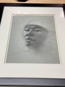 Signed S Beck Charcoal Portrait Drawing Framed Black Woman Artwork
