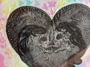 Gothic Skeleton Lovers Heart Shaped Wall Art Print Romantic Macabre