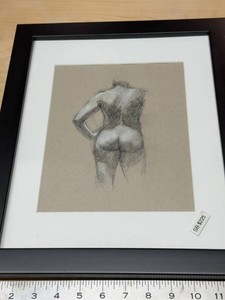 Framed Signed Charcoal Nude Figure Study Drawing on Toned Paper