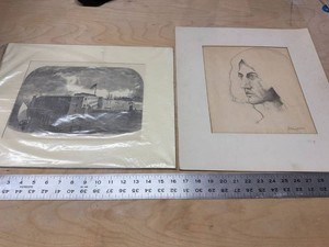 Vintage Key West Fort Taylor Print & Signed Portrait Drawing Lot