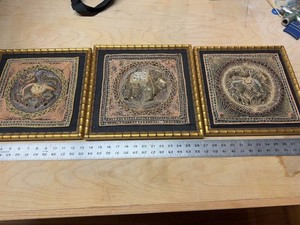 Vintage Framed Indian Sequin Textile Wall Art Horse Elephant Camel