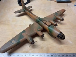 Vintage Handcrafted Wooden B-17 Bomber Airplane Model Camouflage