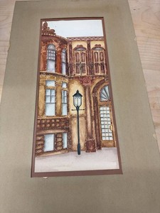 Original Oil Pastel Architectural Street Scene Matted Unframed Art