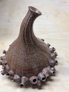 Studio Pottery Sculptural Bud Vase Progeny Brown Speckled Ceramic