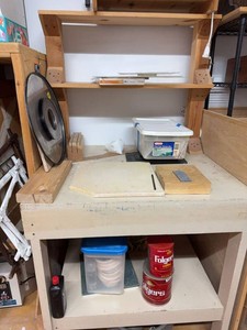 Painted Wood Work Table with Hutch Shelf Utility Storage Stand