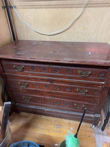 Antique Eastlake Style 3 Drawer Dresser Chest Floral Carved Wood