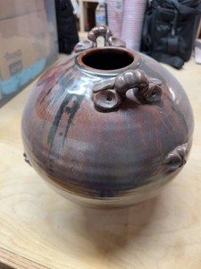 Unmarked Studio Pottery Vessel Vase w Applied Handles See Photos