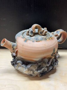 Signed Japanese Studio Pottery Teapot Handmade Sculptural Drip Glaze