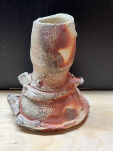 Unmarked Studio Art Pottery Raku Fired Organic Vase Sculptural