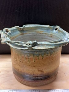 Dock 6 Pottery Studio Stoneware Planter Cachepot Drip Glaze Frog Rim